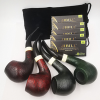 Tobacco Pipe Handmade Wooden Bent Type Handmade Wood Retro Smoking Pipe with 50pcs 8mm Filters Pipe Kit