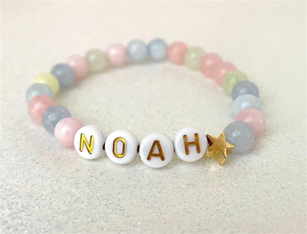 Rainbow Quartz Girls Bracelet, Gift for Girls, 18K Gold Star, Personalized gift, Baby Shower, Name Bracelet, Besties, LiL Sis, B