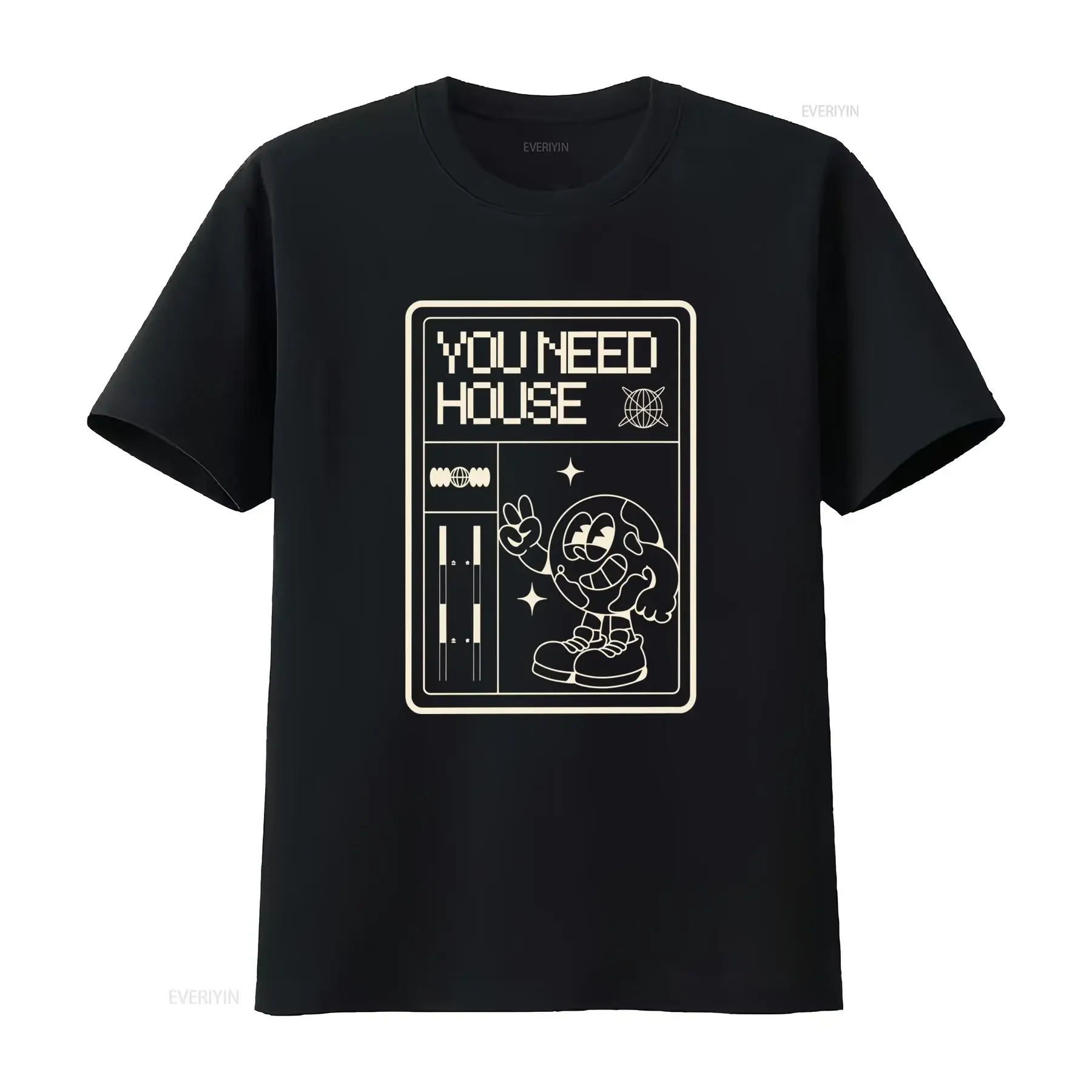 T shirt House Music Dj Festival Tech Clothin Rave Edm Col rond décontracté Tissu légèrement extensible Coupe régulière Motif