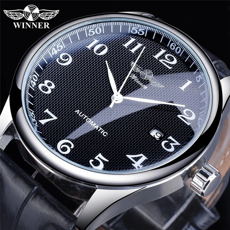 Winner 458L Fashion Official Automatic Mechanical Watch Men Case Luxury New Skeleton Military Business Black 3ATM Waterproof