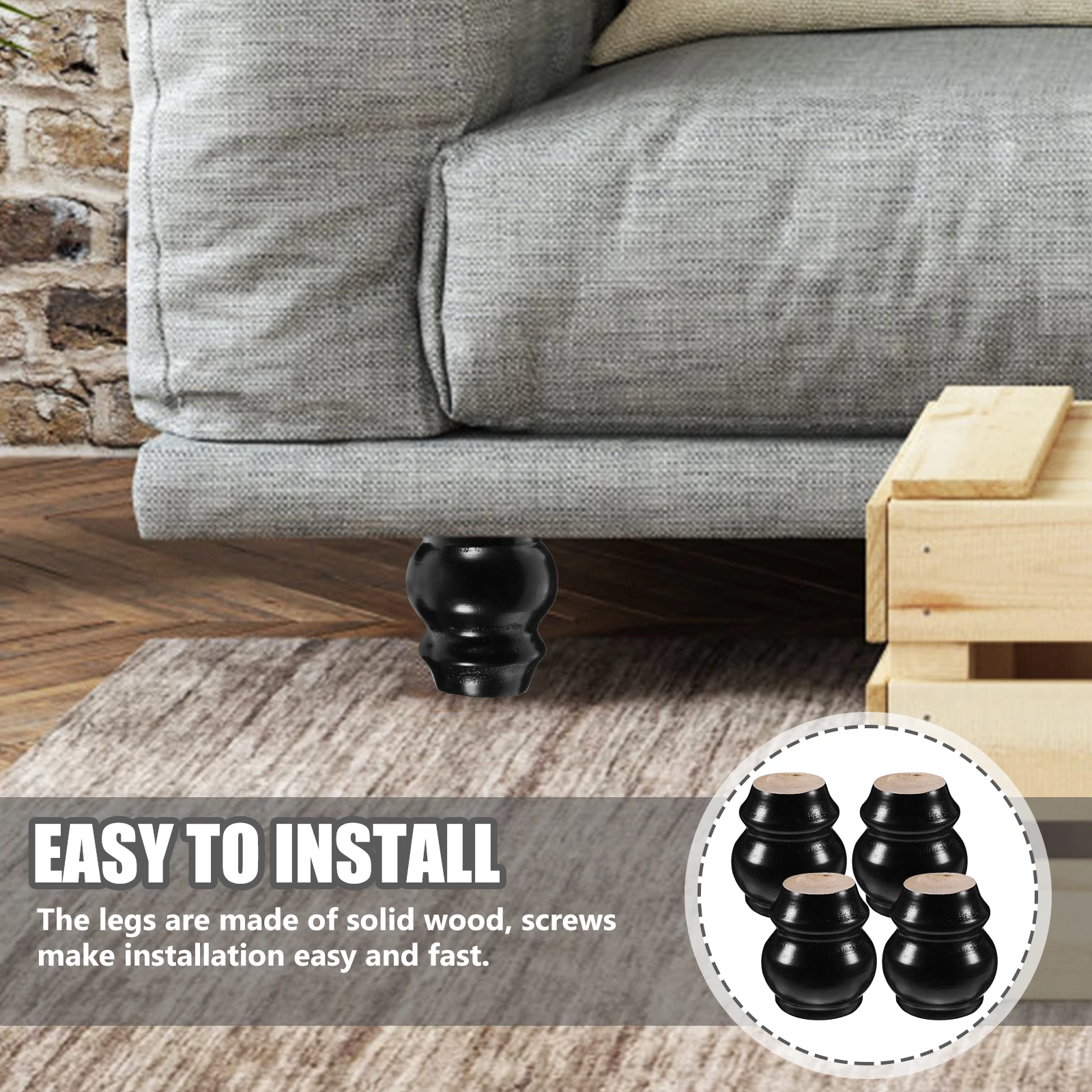 

4Pcs Solid Wood Furniture Legs High Weight Capacity Sofa Replacement Legs for Dresser Cabinet Coffee Table Armchair