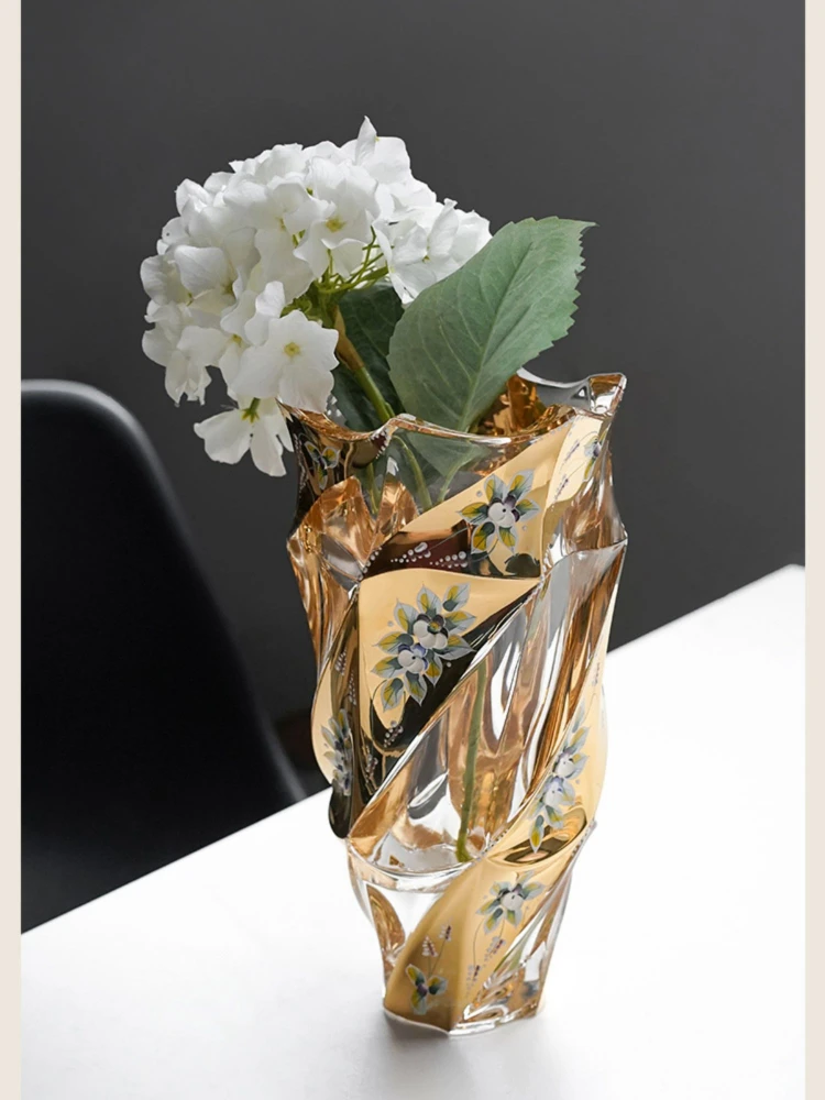 Hand-made Gilded Enamel Crystal Vase Home with Dried Flowers Luxury Decoration  Living Room Bedroom Desk and Bedside Medium Size