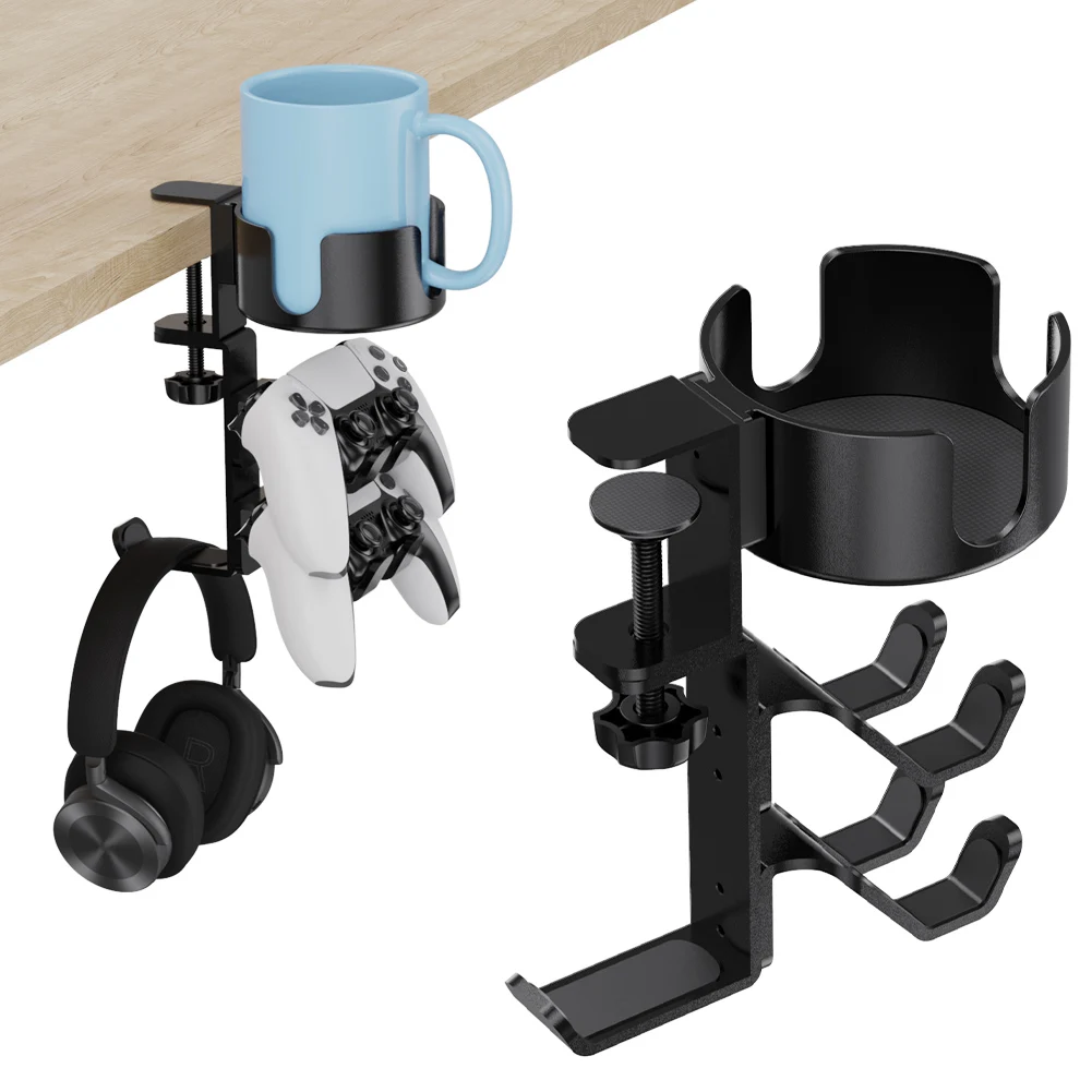 

3 in 1 Desk Cup Holder with Headphone Hanger Adjustable Desk Clamp Mount Controller Stand Compatible with Headset Controller Cup
