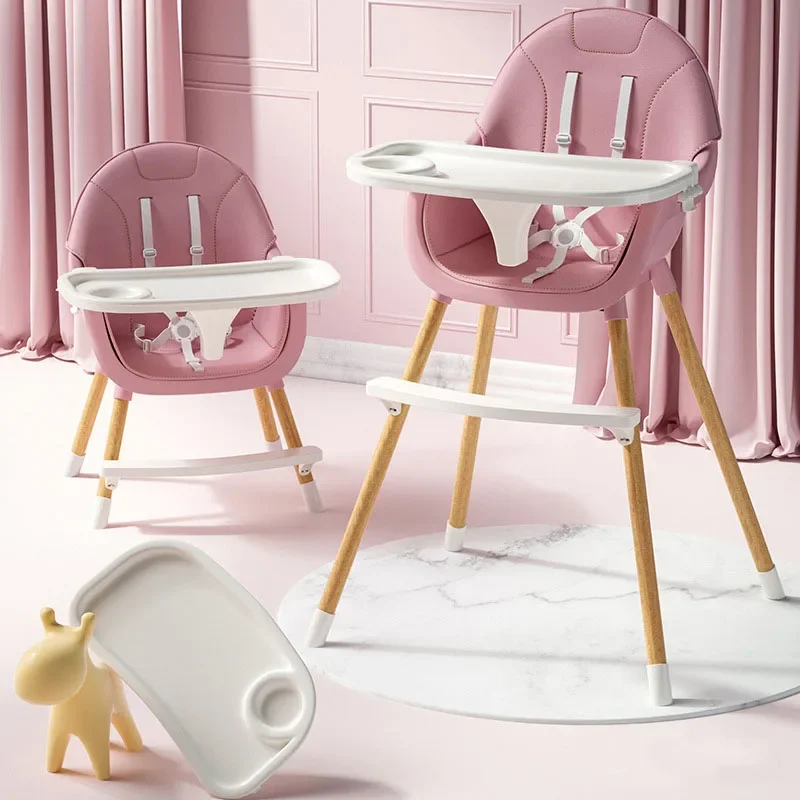 High Feeding Chair Household Multifunctional Baby Dinner Table and Chairs PU Leather Cushion Adjustable Children's Dining Chair