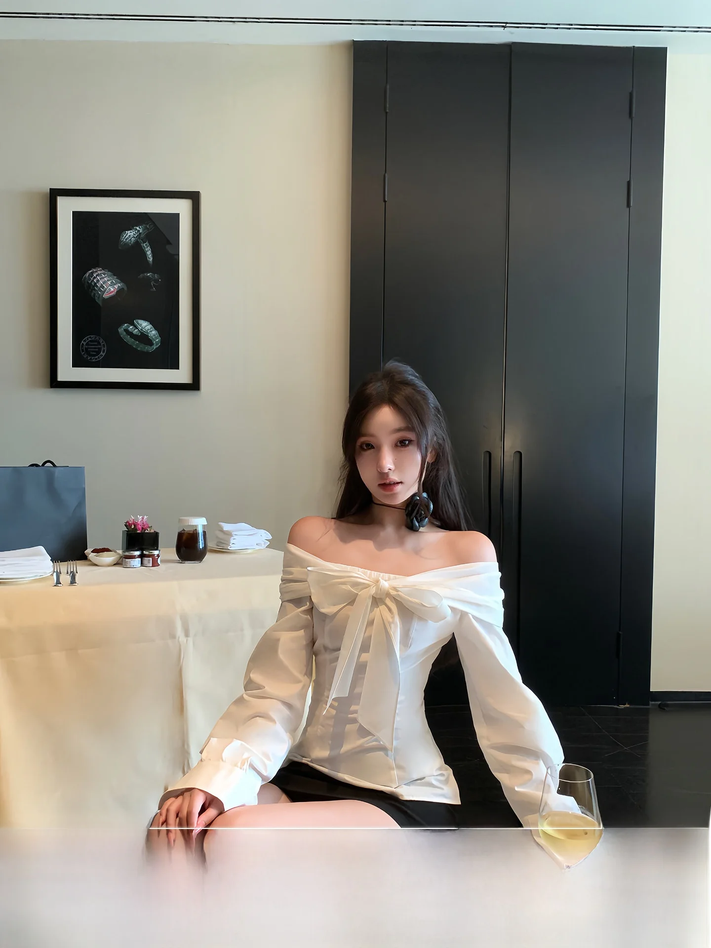 

White Knot irt OYFF One oulder Belted Particle Nebula Long Sve Women's Cotton Breathable Comfortable Ciwal...