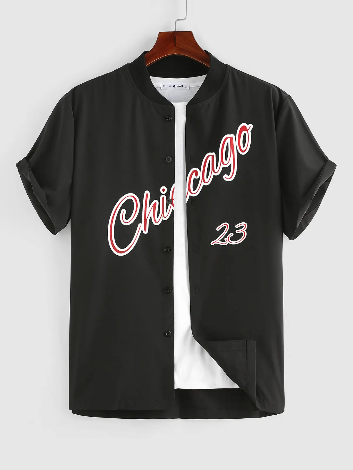 ZAFUL Koszula męska z krótkim rękawem Chicago Graficzne bluzki Casual Streetwear Koszule baseballowe Wiosna Lato Topy z guzikami Z 4955638