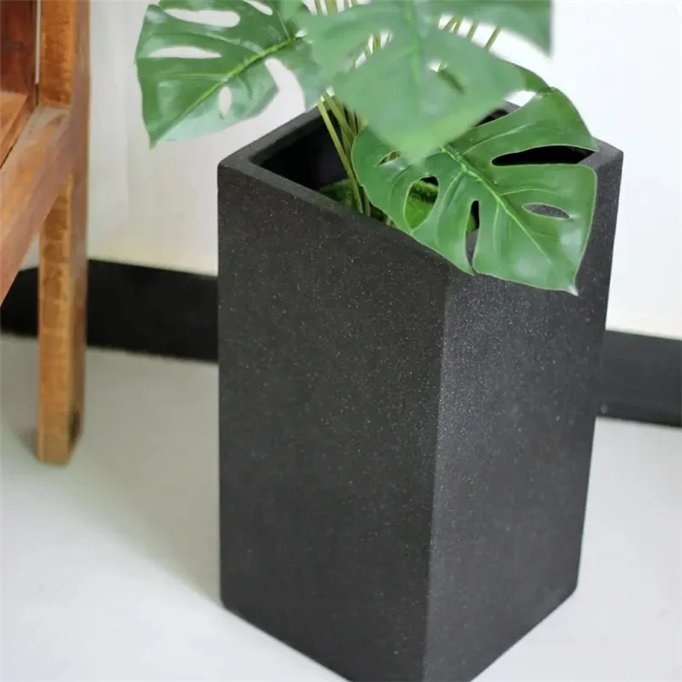 業務用 手描き 黒色 長方形 ホームデコレーション セメント製 大型コンクリート鉢 室内植物用プランター