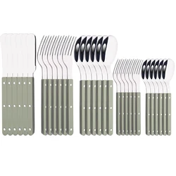 6/30Pcs Butter Knife Fork Spoons Flatware Set Green Acrylic Handle Dinnerware Sets Stainless Steel Silverware Tableware Set