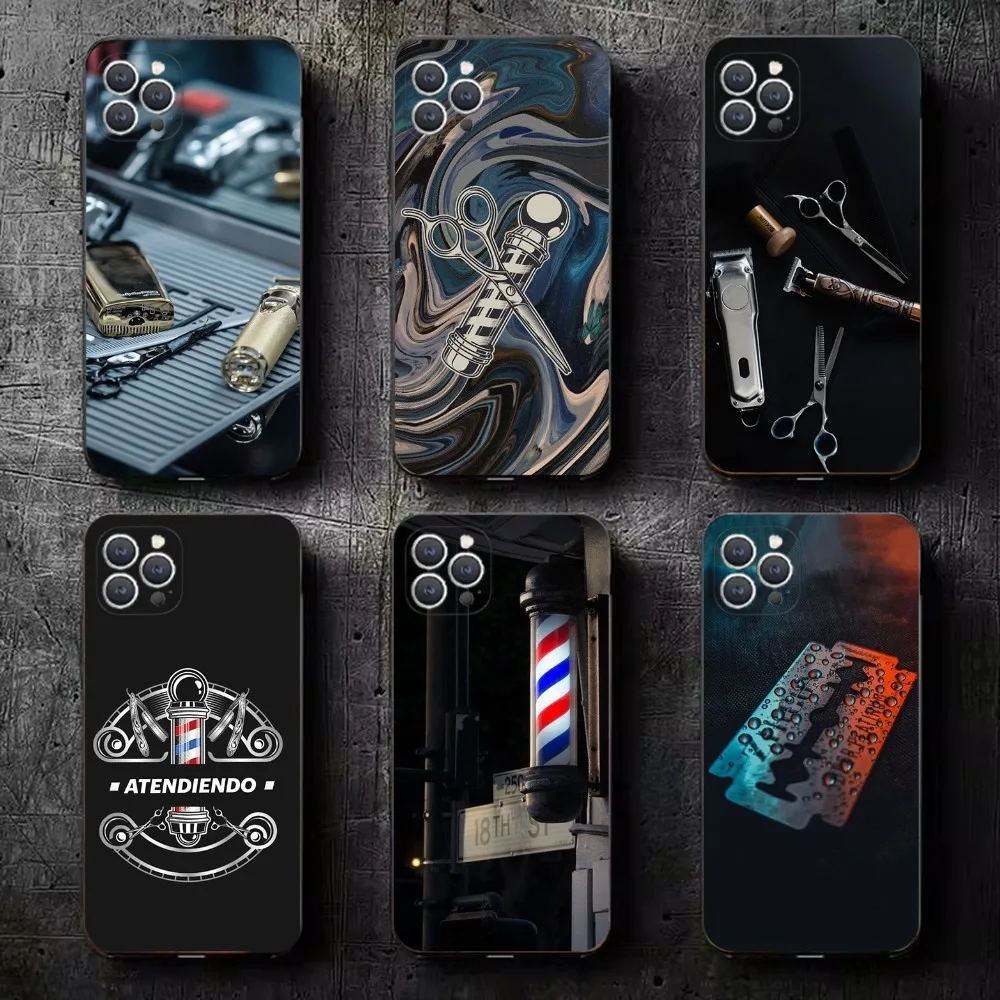 이발소 헤어 스타일 도구 iPhone 15,14,13,12,11,Plus,Pro Max,XS,X,XR,SE,Mini,8,7 소프트 실리콘 블랙 커버용 전화 케이스