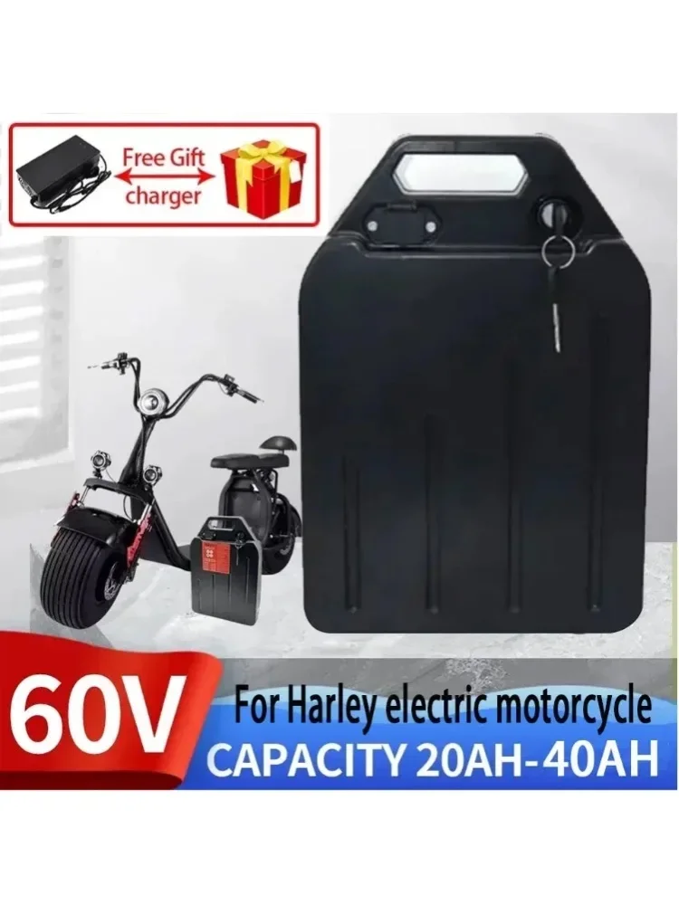 Tragbares 60-V-Lithium-Akkupack mit 20 Ah / 30 Ah / 40 Ah, mit Tragegriff und Schlüsselschloss, integriertem BMS, inklusive kostenlosem Ladegerät, Ersatzakku für Elektro-Scooter mit breiten Reifen.
