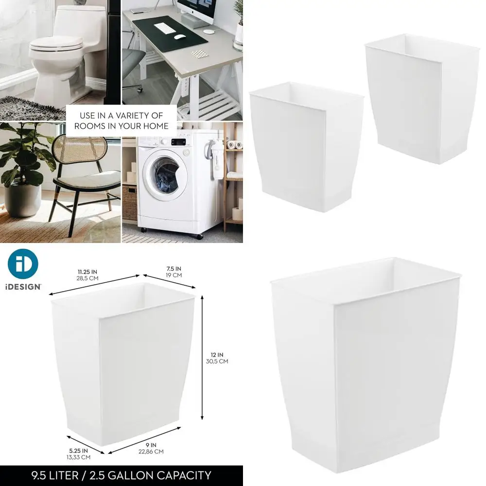 

Компактный прямоугольный мусорный бак, белые пластиковые мусорные баки из 2 предметов для ванной комнаты, спальни, офиса и общежития
