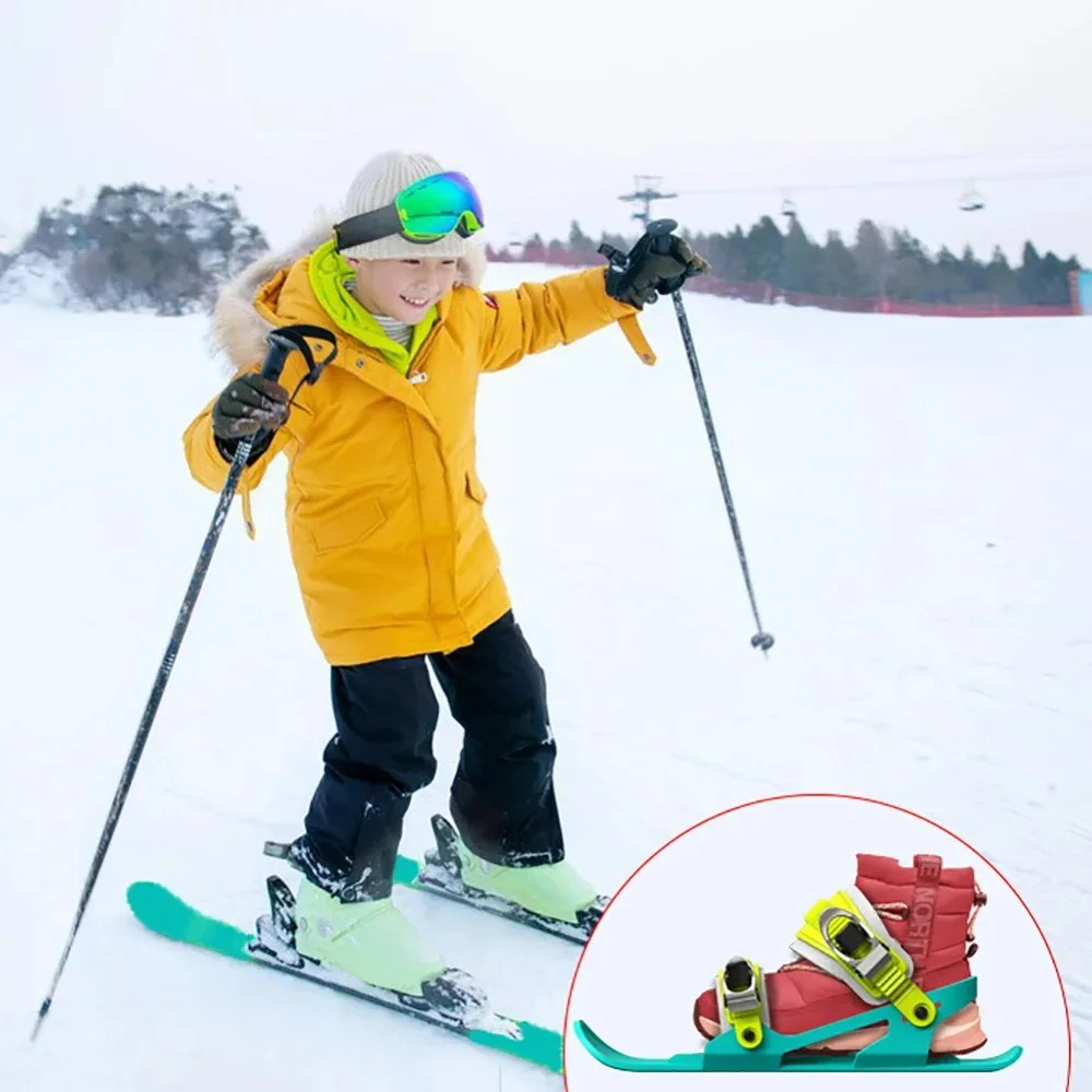 Children's Mini Adjustable Ski Skates Portable Snowboard Shoes Winter Outdoor Sports Equipment Shortboard Binding for Skiing