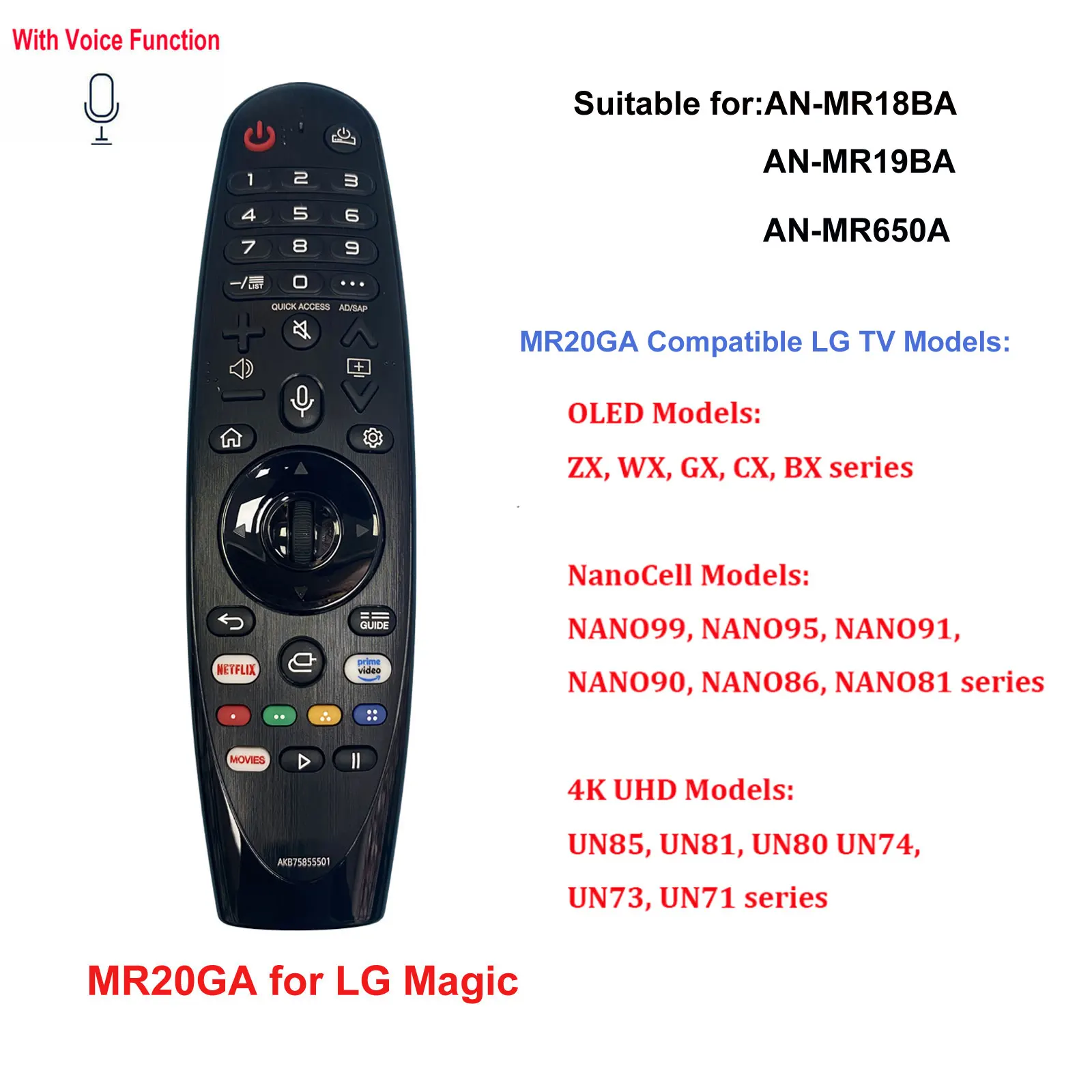 Nuovo telecomando Voice Magic TV AN-MR18BA AN-MR19BA MR20GA AN-MR600 AN-MR650A adatto per L Smart TV Voice Magic Remote Center