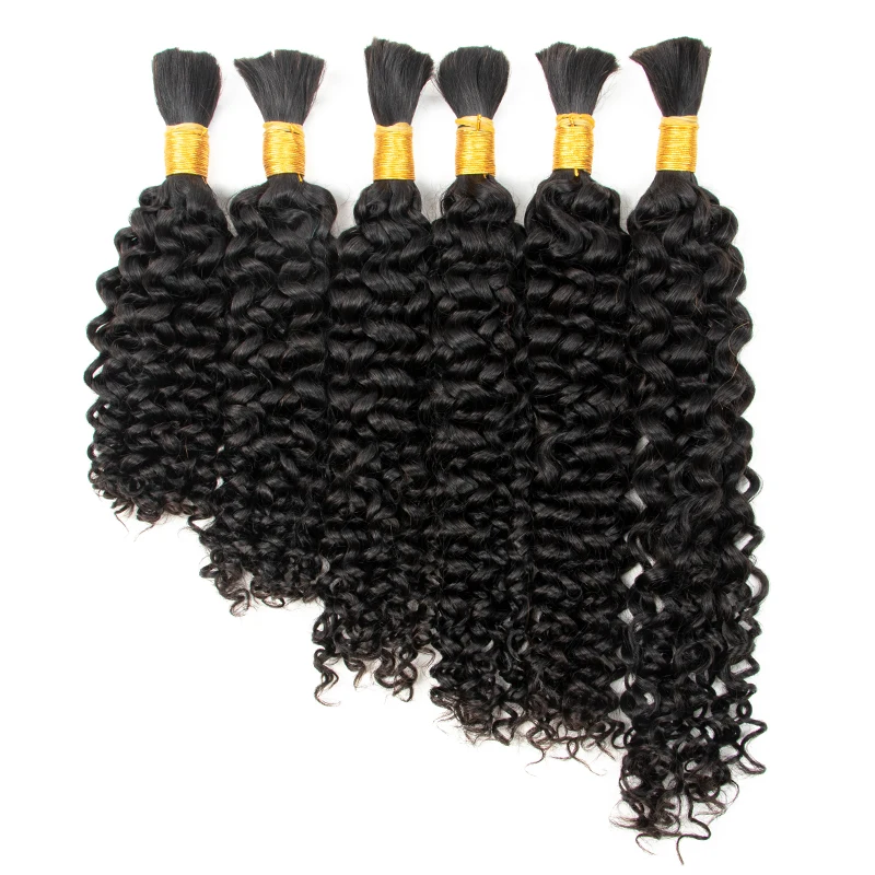 Fasci di capelli umani sfusi ricci profondi per la materia prima dei capelli brasiliani V-light/intrecciare i capelli Remy 10-30 pollici per il salone # 1B 50 g/pacco