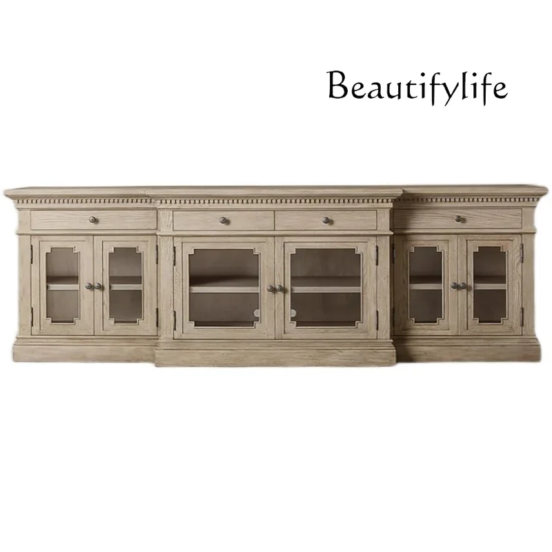 

American solid wood TV cabinet complete furniture French romantic retro small apartment floor cabinet living room locker