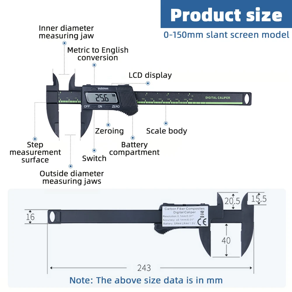 Digital Caliper 6 inch LCD Electronic Vernier Caliper 0-150mm Gauge Pachometer Digital Micrometer Instrument Measuring Tools