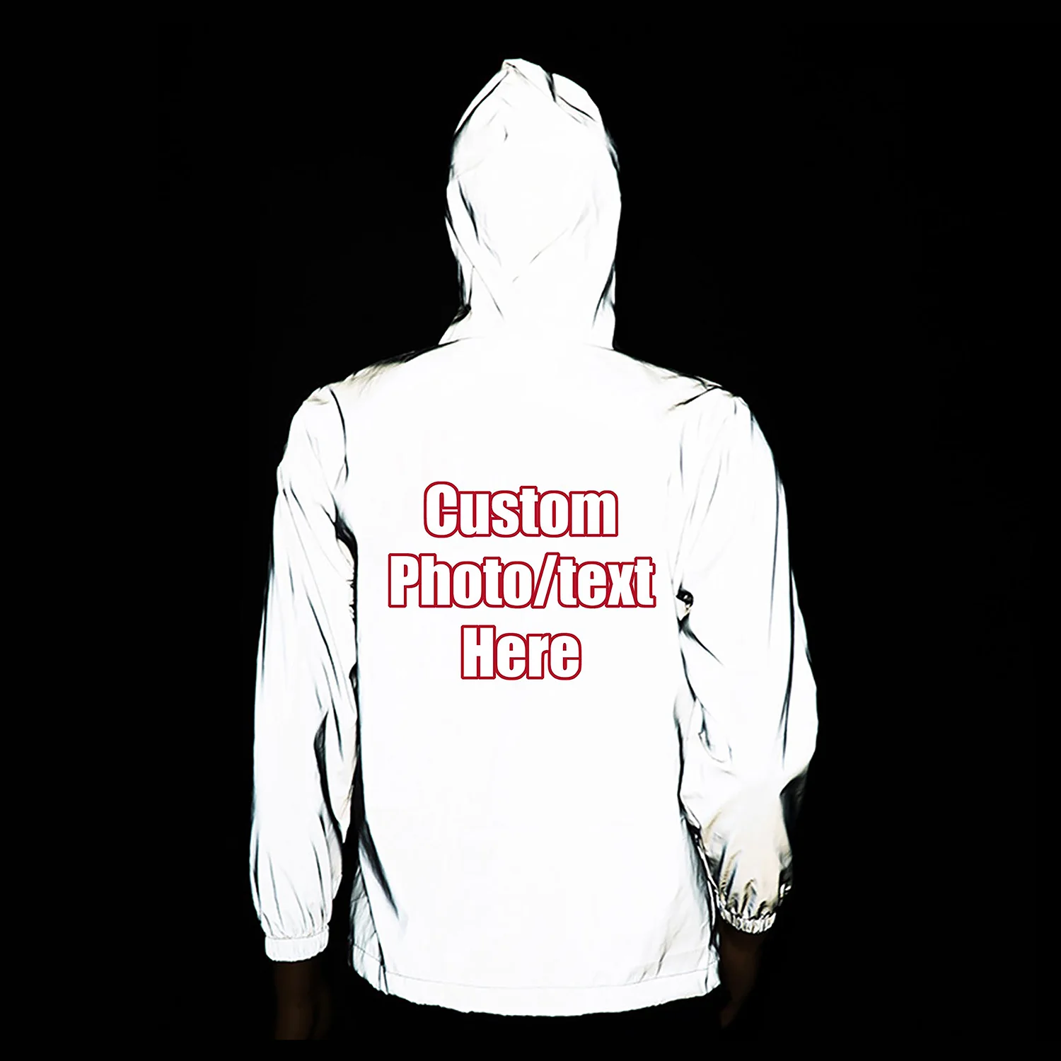 Reflective Custom Jacket Men Women Zipper Coat Hooded Windbreaker Runing Outdoor Cycling Hiking Zip Up Hoodie Your Own Name Logo