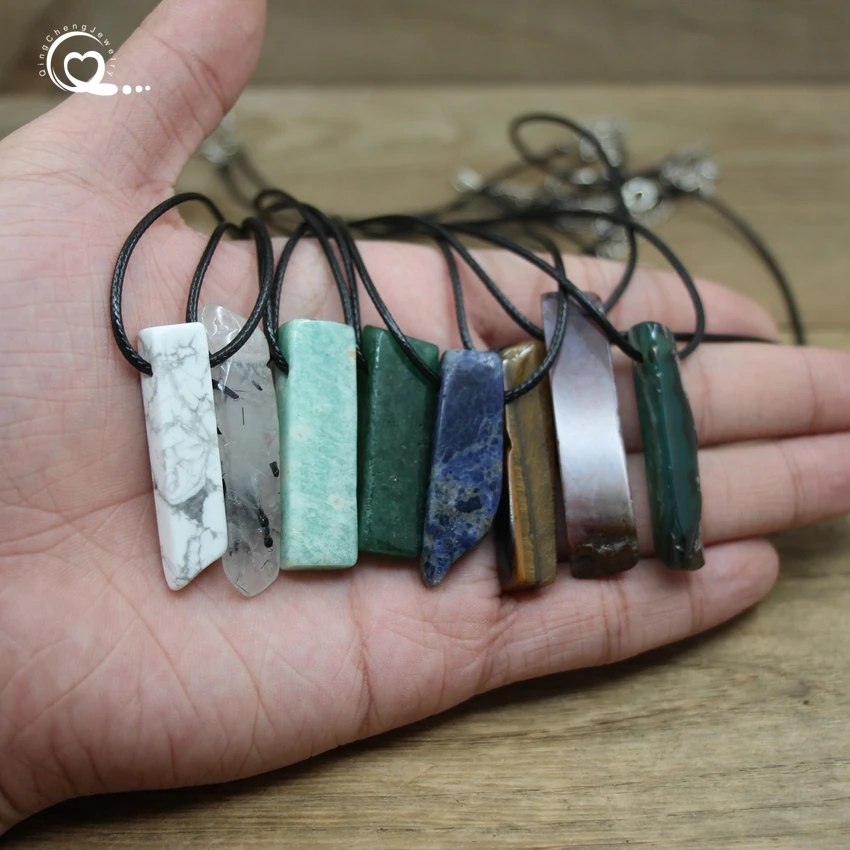 Healing Reiki Raw Stone Slice Point Pendants Necklace,Natural Gmes Rose Quartzs Citrines Tiger eye Agates Women Jewelry,QC3013