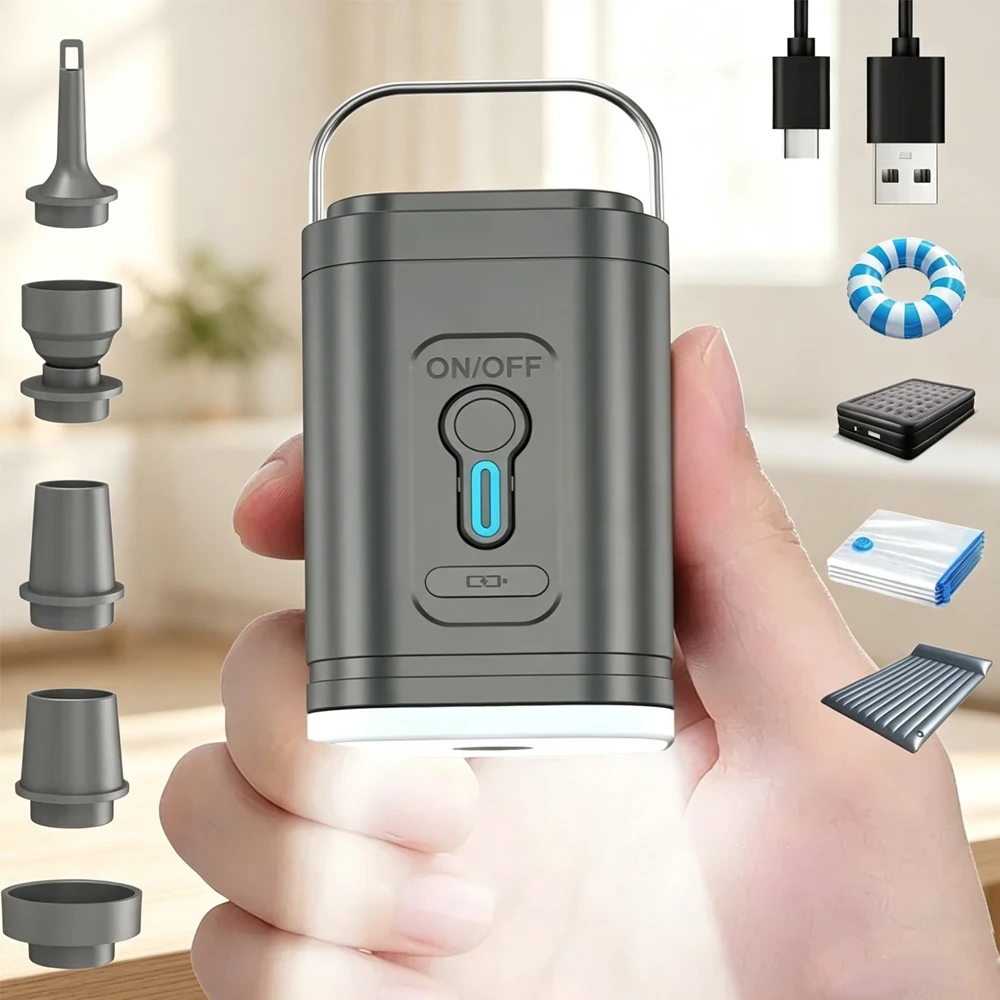 Mini Portable/; Air Pump 1200mAh USB Rechargeable Wireless Inflator Deflator for Camping Mattress Pool Float Boat Fast Inflation
