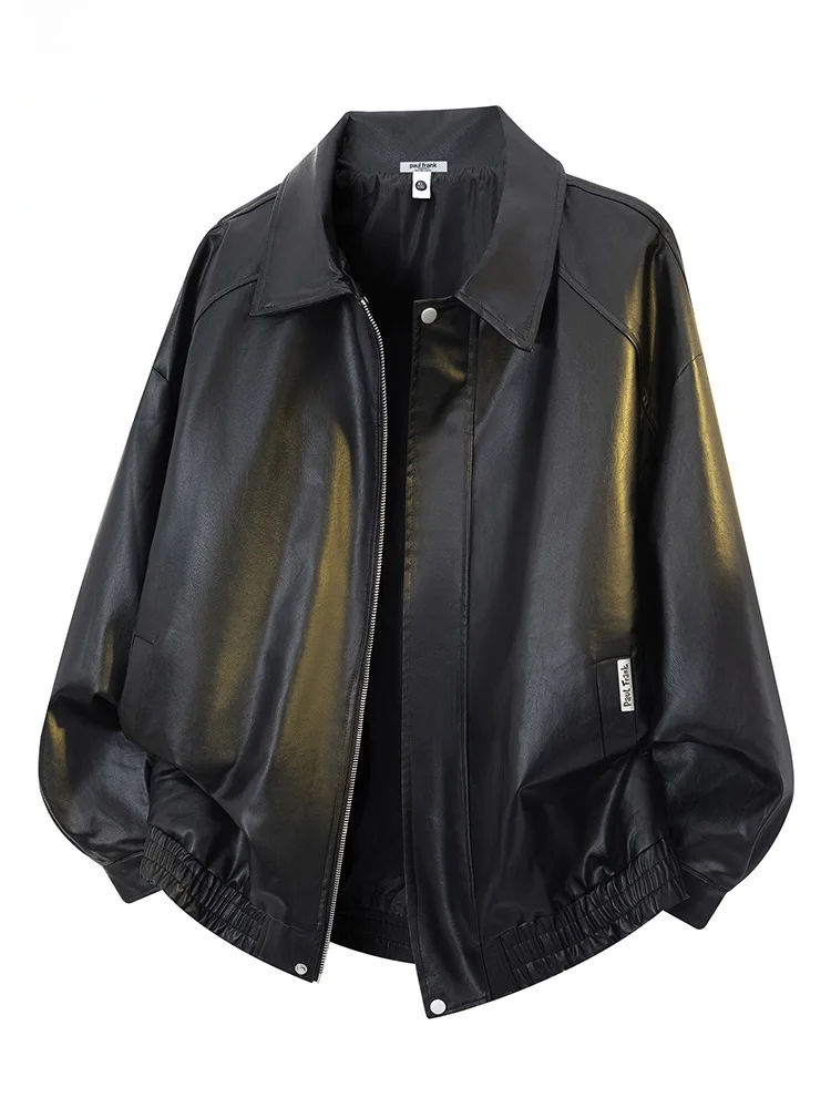 

PaulFrank Monkey Loose Fit Casual Biker Jaet Men's Streetwear Leather Coat Autumn Faion Brand Zipper ket Wear-resistant