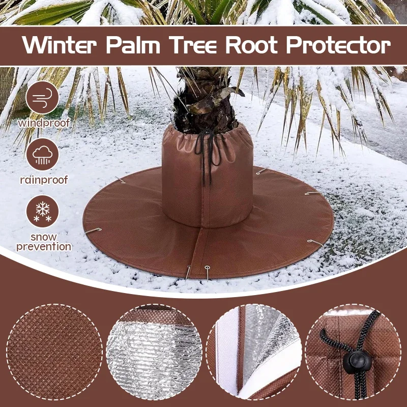 Winter Plant Roots Protection Cover Outdoor Palm Tree Root Freeze Protector Frost Cover with Ground Nails Drawstring Reusable
