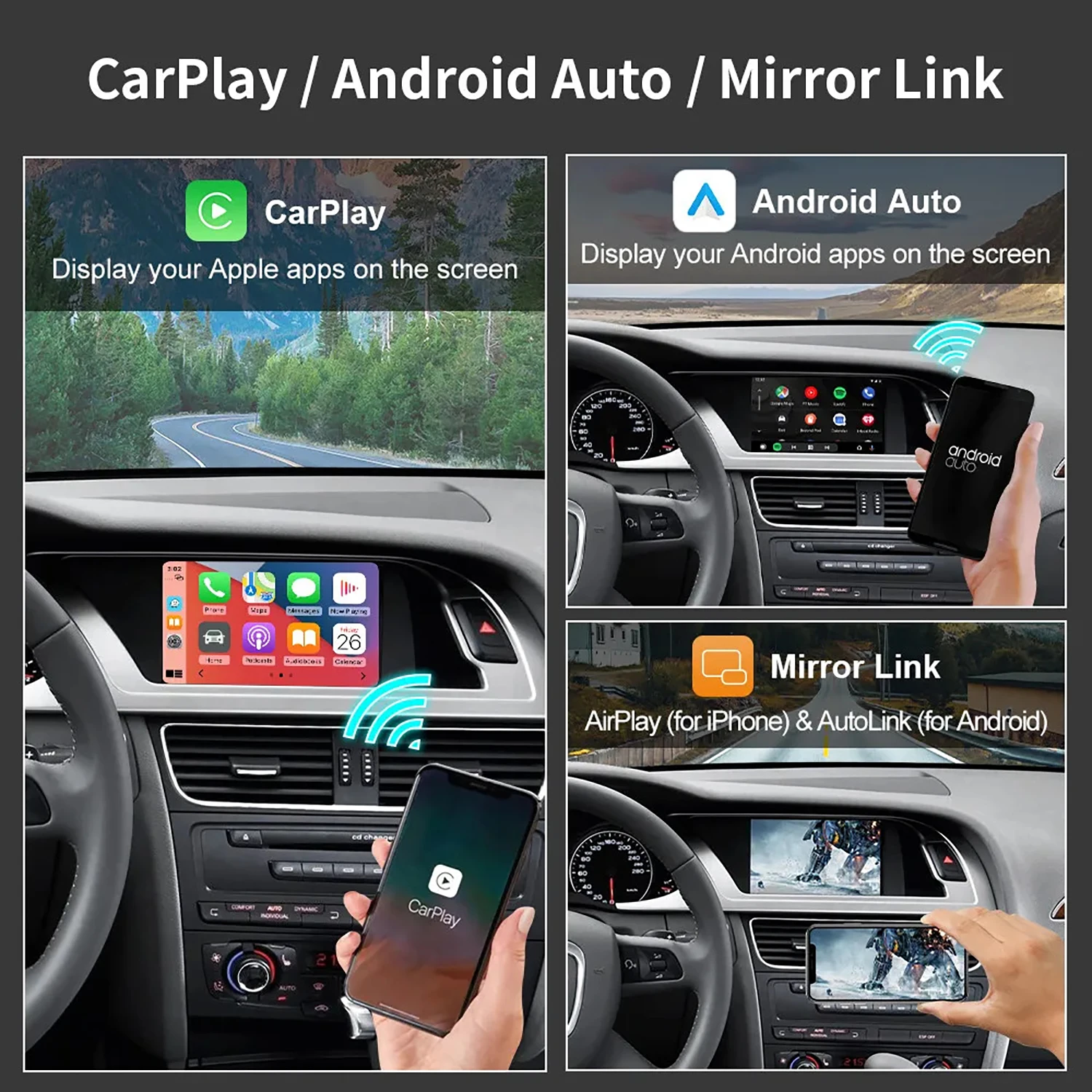 New Wireless CarPlay Android Auto Interface for Audi A4 B8 A5 Q5 2009-2015 with AirPlay Mirror Link Car Play Functions