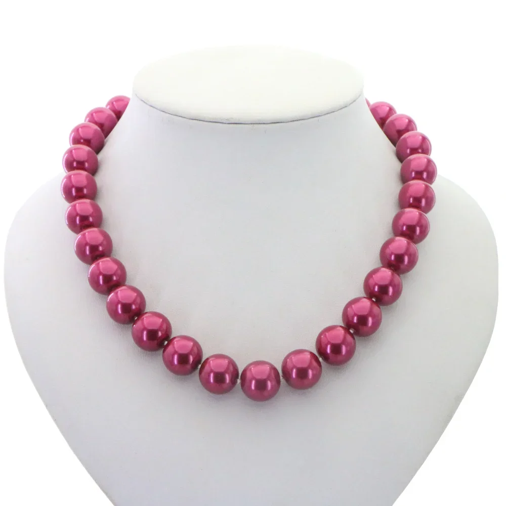 Hot Free New Beautiful Natural Charming 12mm Rose Red South Sea Shell Pearl Necklace 18\