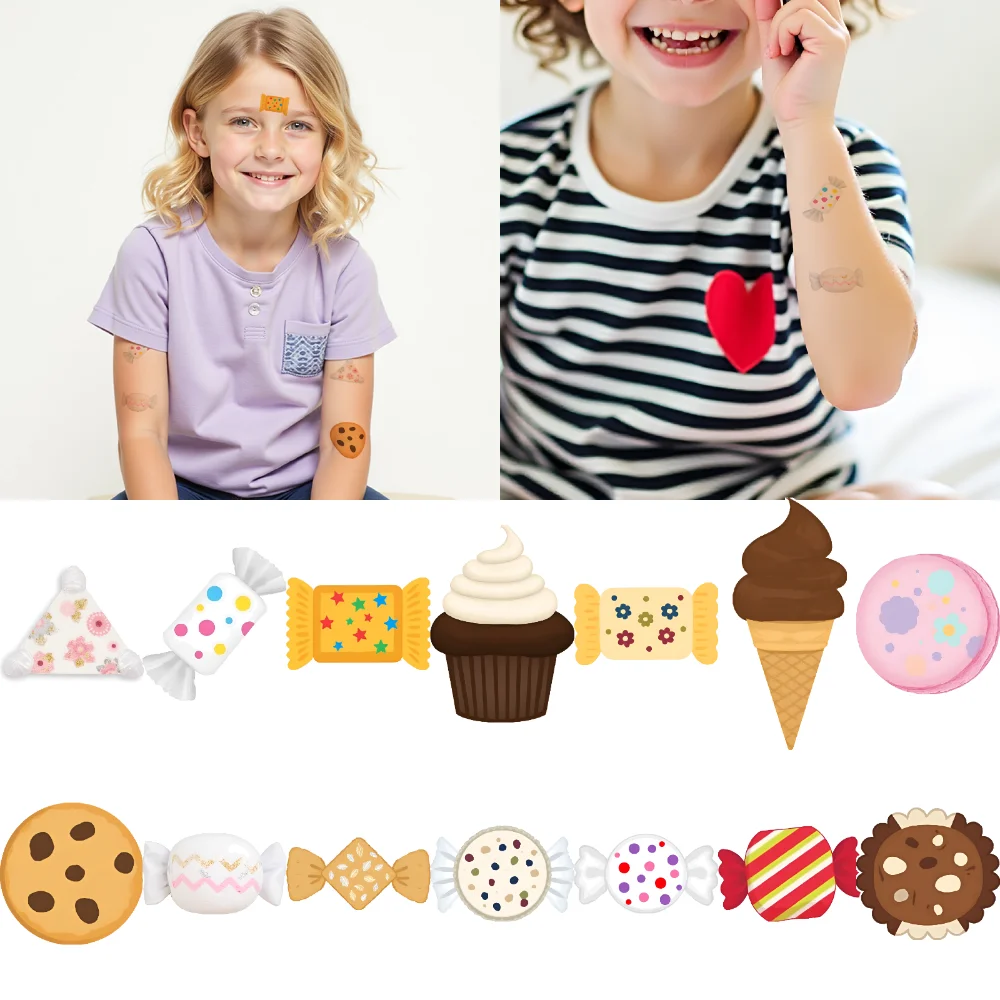 

54pcs Temporary Tattoo Candy Cartoon Cupcake Sundae Waterproof Long-lasting Body Stickers Lollipop For Shoulders Children