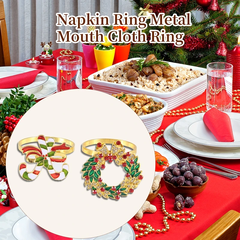 Christmas Napkin Rings Of Set 6, Delicate Table Decors For Christmas Holiday Wedding Banquet Birthday Daily Table Deco