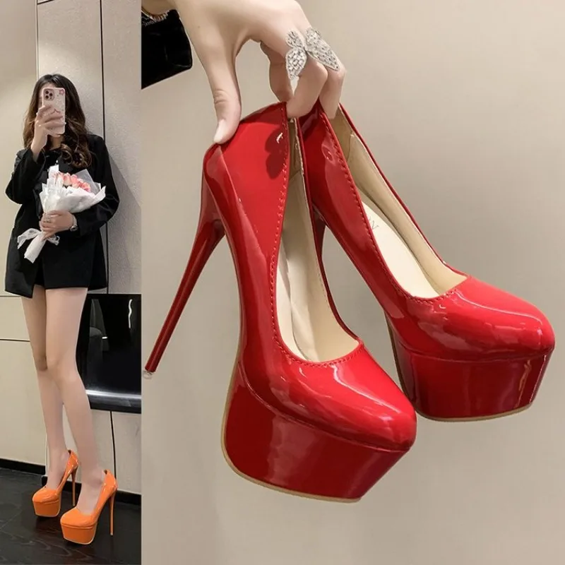 2024 New 16cm Extreme High Heels Stilettos Sexy Women Solid Black Red Inside Pumps Fetish Model Party Unisex Shoes Size 43