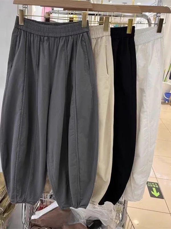 Sarouel de taille Extra grande pour femmes, coupe ample, décontracté, fin, léger, coréen, Long, en Fiber de Polyester