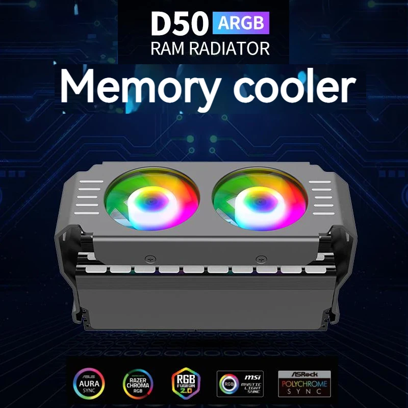 D50 ARGB DDR2/DDR3/DDR4/DDR5 Memory Heat Sink 1000-4500RPM RAM Heatsink Cooler PC Memory Cooling Radiator Memory Cooler