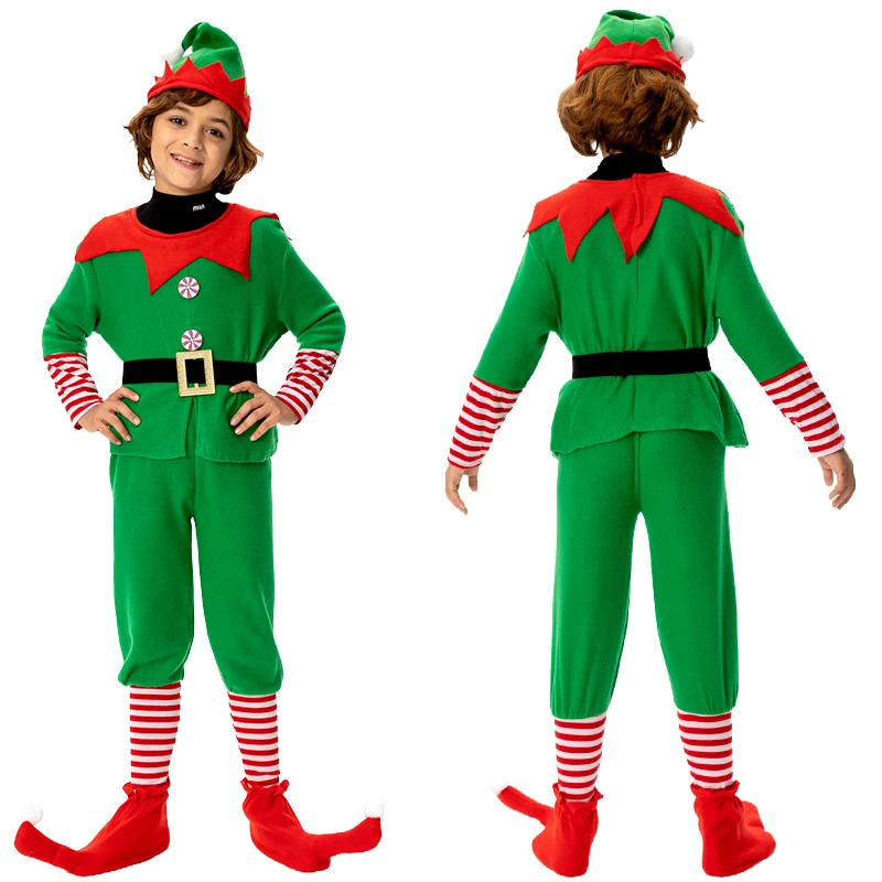 2024 Nieuwe Kerst Kinder Kerst Elf Kostuums, Kerst Kerstman Kostuum Groene Elf Cosplay Kleding