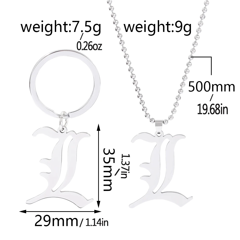 Death Note L Letter Necklace Creative Fashion Stainless Steel Beads Chain Pendant Cosplay Jewelry Gift for Anime Fans view 6
