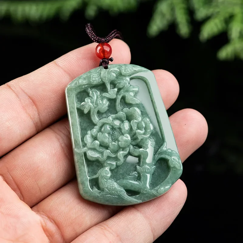 

Burmese Jade Flower Pendant Talismans Jewelry Necklace Men Gemstone Emerald Green Natural Amulet Pendants Designer Bird Jadeite