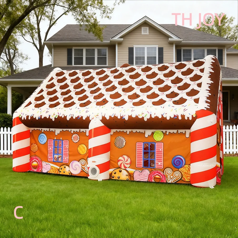 2025 neues aufblasbares Weihnachtsmann-Grotto-Volldruck-aufblasbares Weihnachtshauszelt mit Luftgebläse