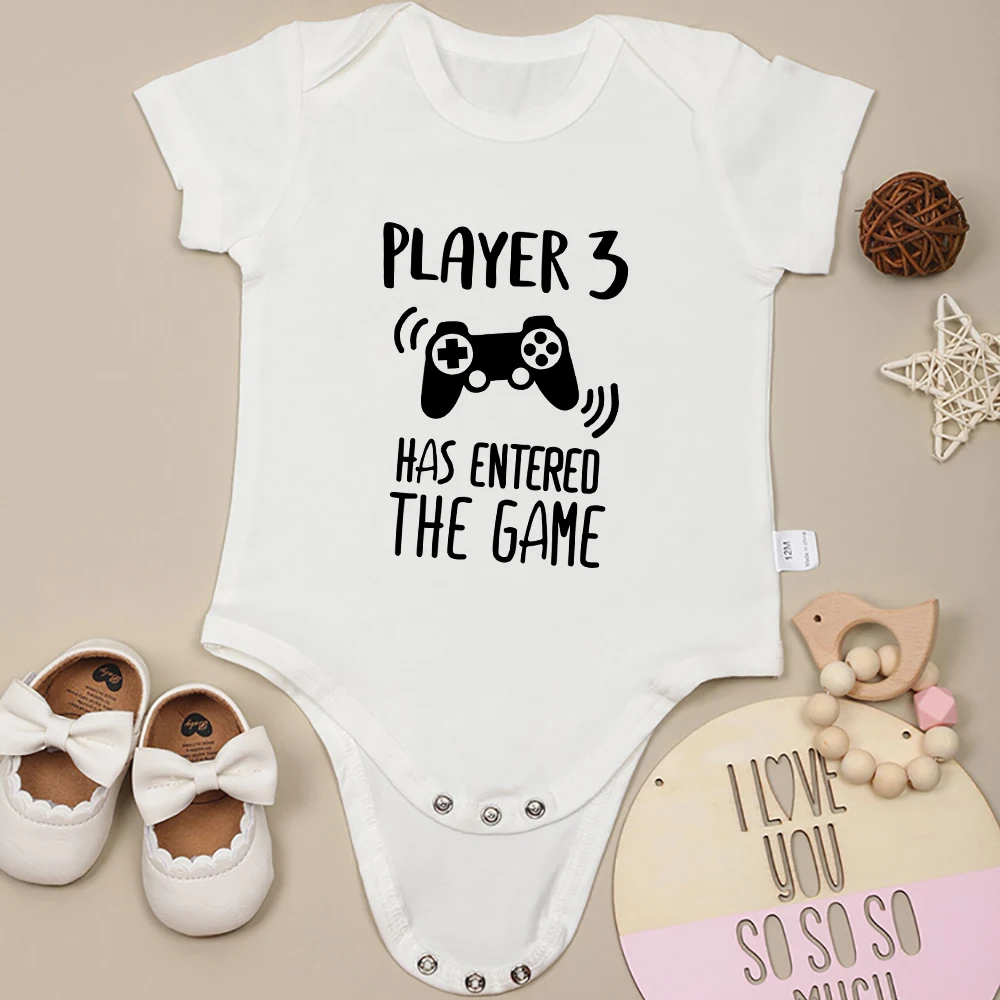 Player 3 Has Entered The Game Funny Newborn Baby Clothes Fashion Creative Street Infant Boy Body Cotton Summer Ropa De Bebe Niña