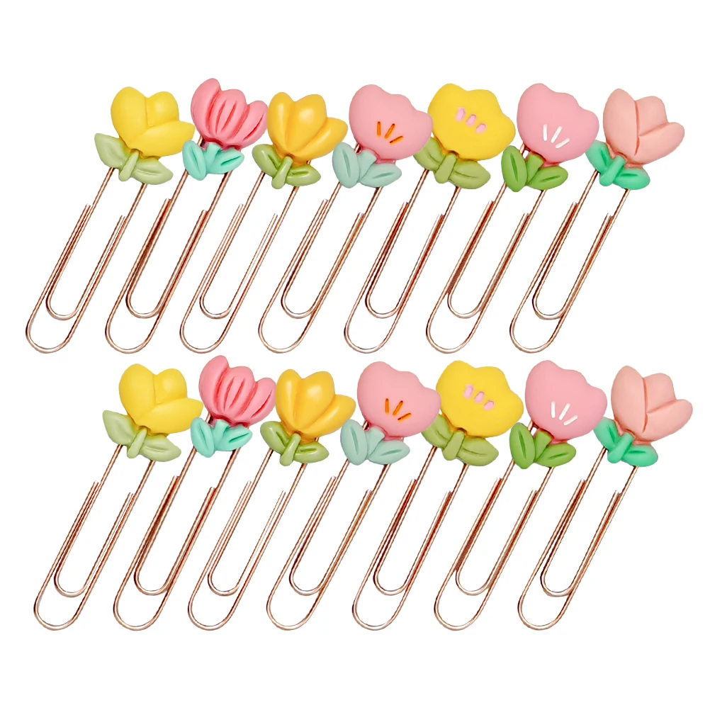 

14Pcs Flower Paper Clips Metal Bookmarks Cute Cartoon Decorative Clips for Office School Books Documents Cute Bookmarks