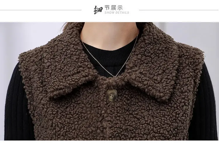 Plus Size Spring Autumn Women Button Waistcoat Lamb Hair Winter Thermal Warm Thick Fleece Vests Sleeveless Jacket Ladies Coats