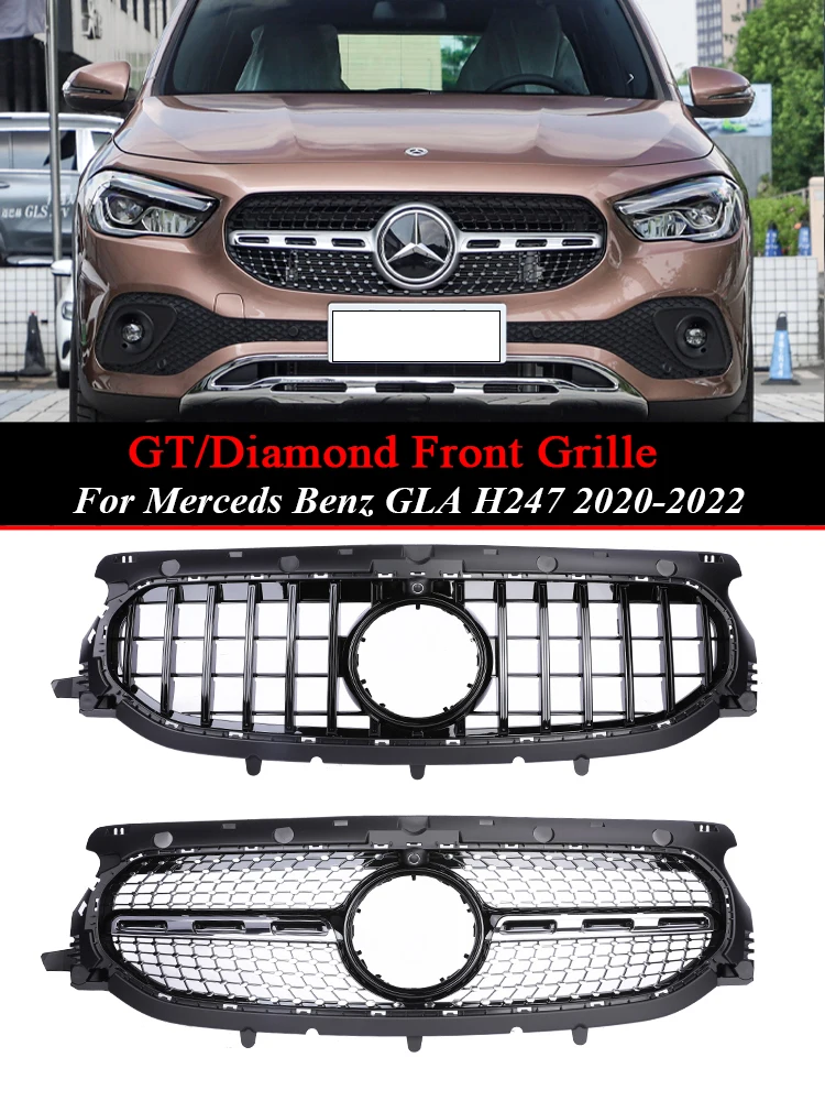 

Car Front Bumper Panamericana GT Grille Sport Style Diamond Black Grill for Mercedes Benz GLA Class H247 220 250 220d 2020-2022