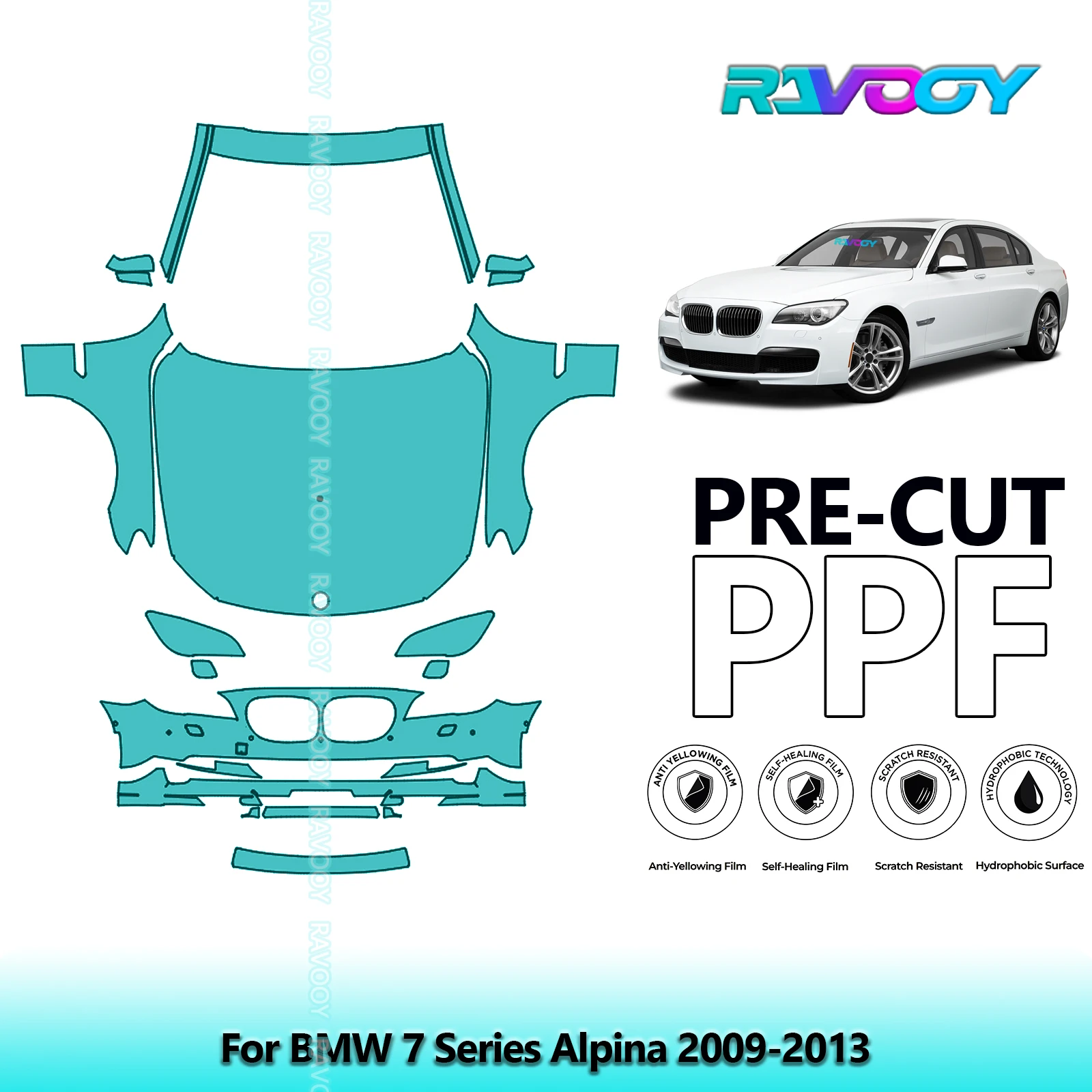 

8.5Mil Precut Paint Protection Film PPF Clear Bra Front Kit For BMW 7 Series Alpina 2009-2013