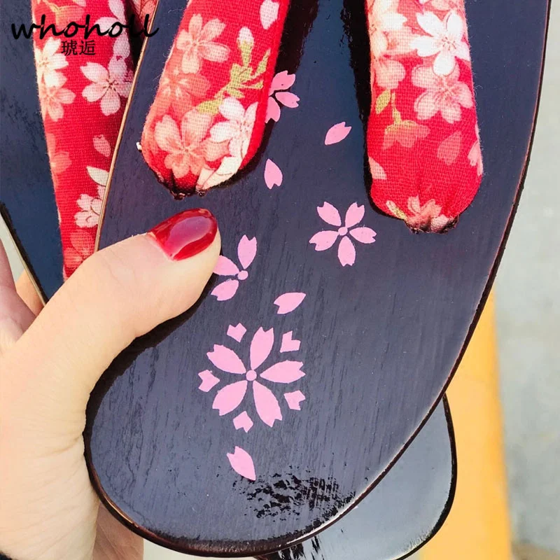 WHOHOLL Geta-Sandalias de Cosplay para mujer, zuecos japoneses de madera con cuña antideslizante de EVA, chanclas de verano