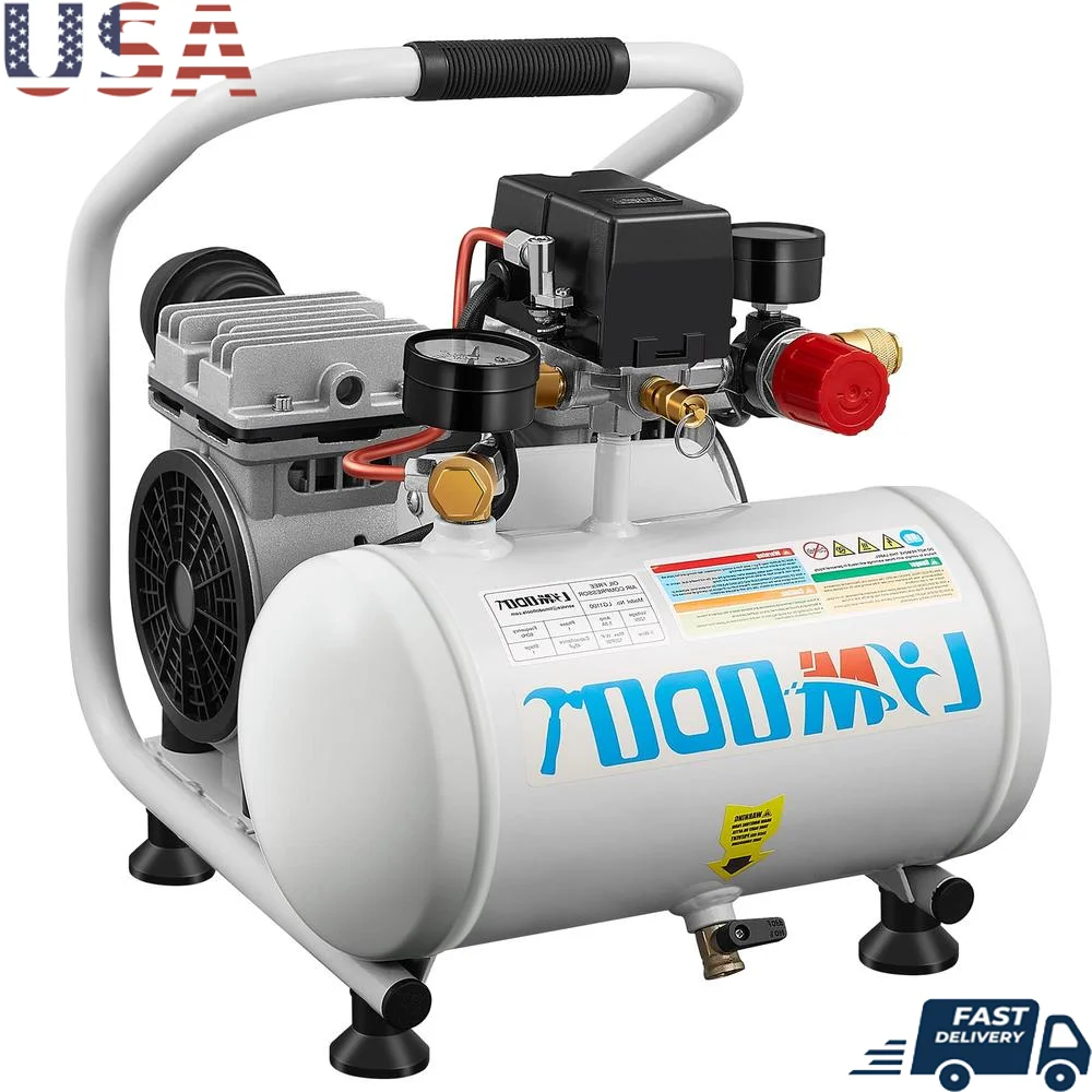 Small Electric Air Compressor 1-Gallon Tank 1HP Silent Operation Rapid Refill Lightweight Portable Garage Shop Tools Car Bike