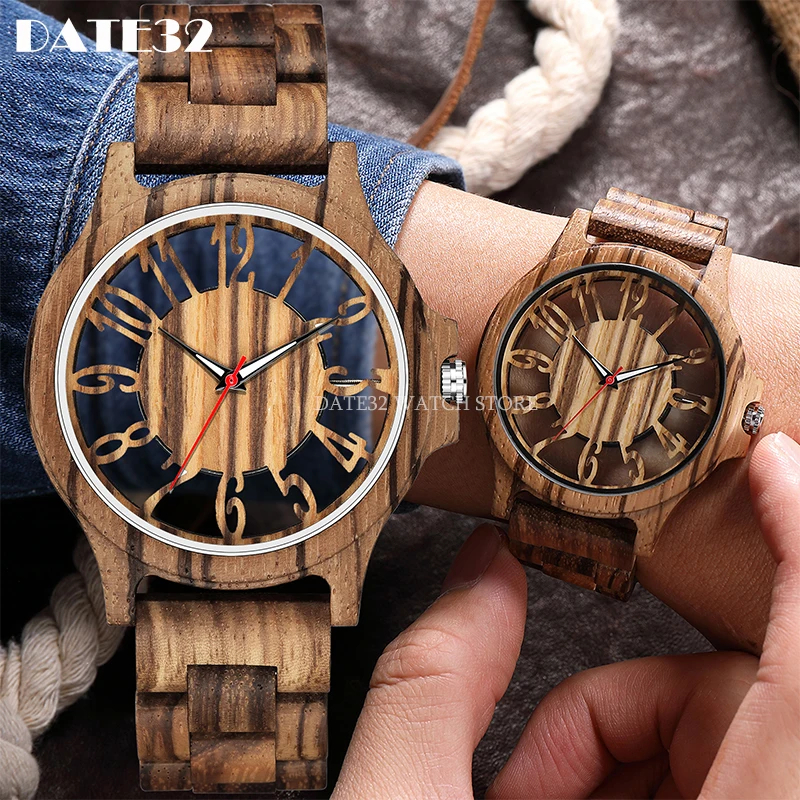 Natural Bamboo Wood Watch for Men Full-Wooden Hollow Case Band Watches Man Quartz Wristwatch Real Wooden Men Clock Male Reloj