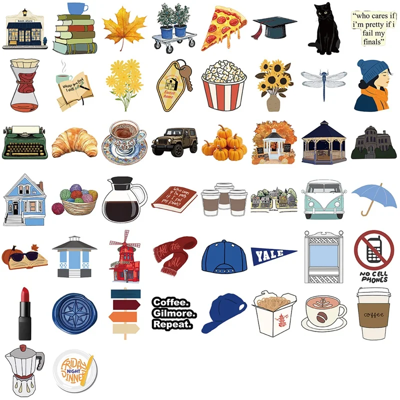 10/30/50PCS Kawaii Gilmore Kaffee PVC Klebrige Aufkleber Ästhetische DIY kinder Dekoration Scrapbooking Schule Liefert