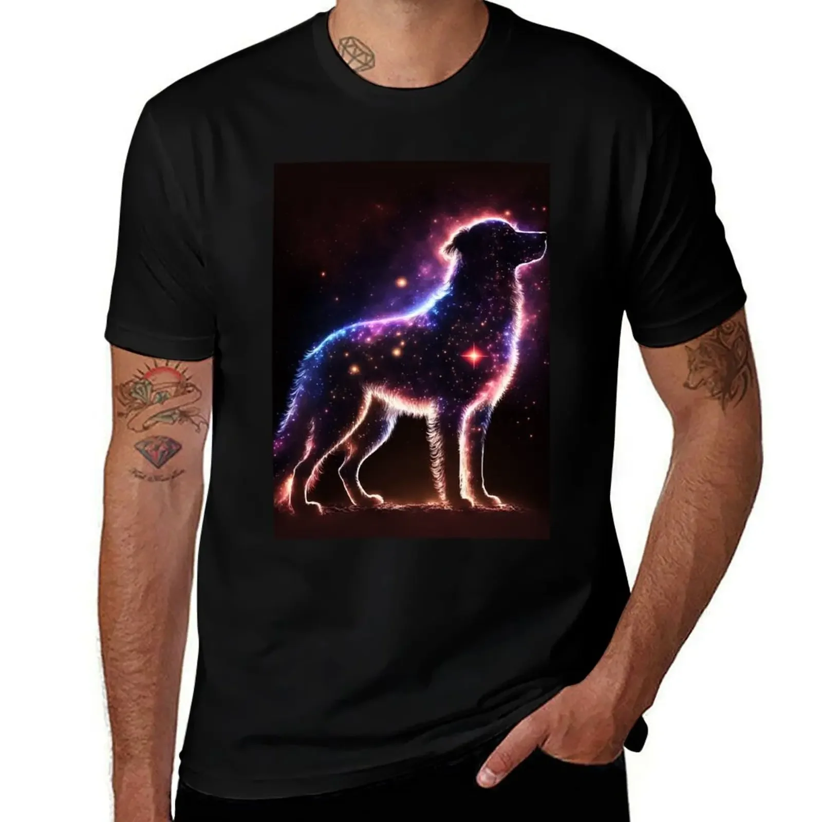 Beautiful dog shape stars in space T-Shirt vintage graphic shirts graphic t shirts tops T-shirts for men cotton