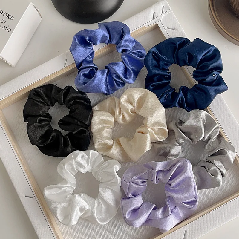 1pcs Women Girls Silky Satin Hair Scrunchies Solid Elastic Elegant Rubber Band Headwear Holder Scrunchy Hair Accessoires