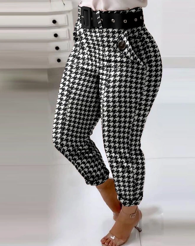 

Houndstooth Pocket Design Pants New Women's 2023 Hot Selling Fashion Casual Summer Stock