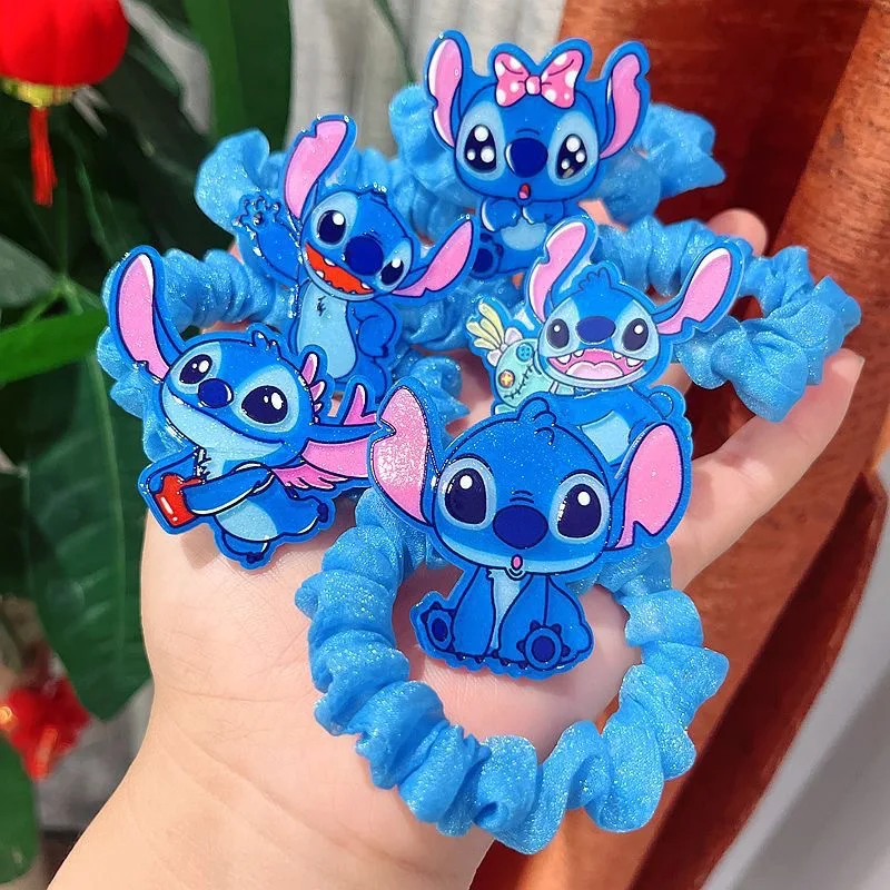 5/pcs Disney Lilo and Stitch Hair Rope for Women Kawaii Stitch Acrylic Hairpin Rubber Band Hair Accessoires Girl Gifts  image 2