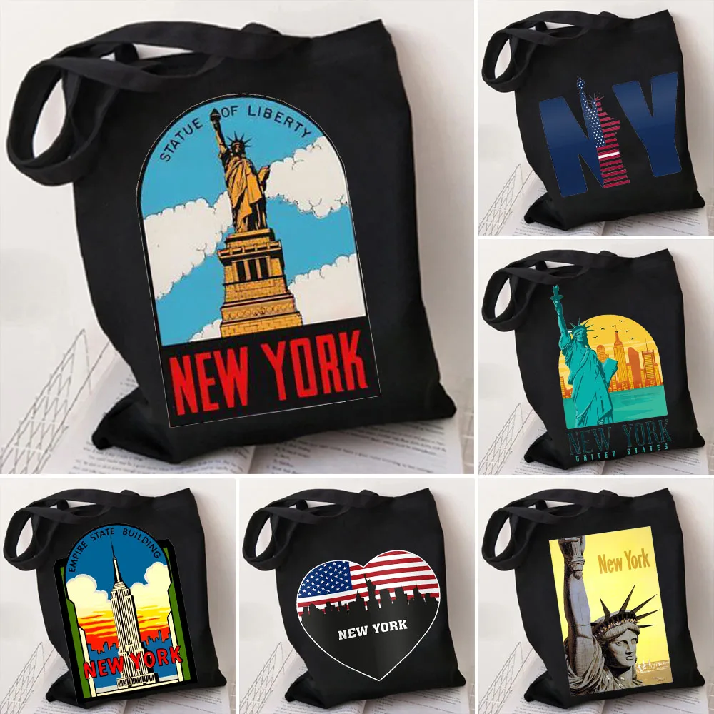 New York Statue of Liberty Starry Night Empire State Women's Handbags Shoulder Shopper Canvas Totes Female Bags Messenger Bolsas